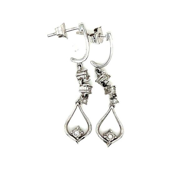 Lovely 10k Gold Diamond Drop Earrings - Picture 1 of 9